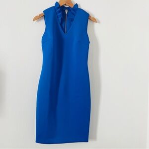 Calvin Klein Ruffled-Collar Scuba Sheath Dress -Cobalt Blue